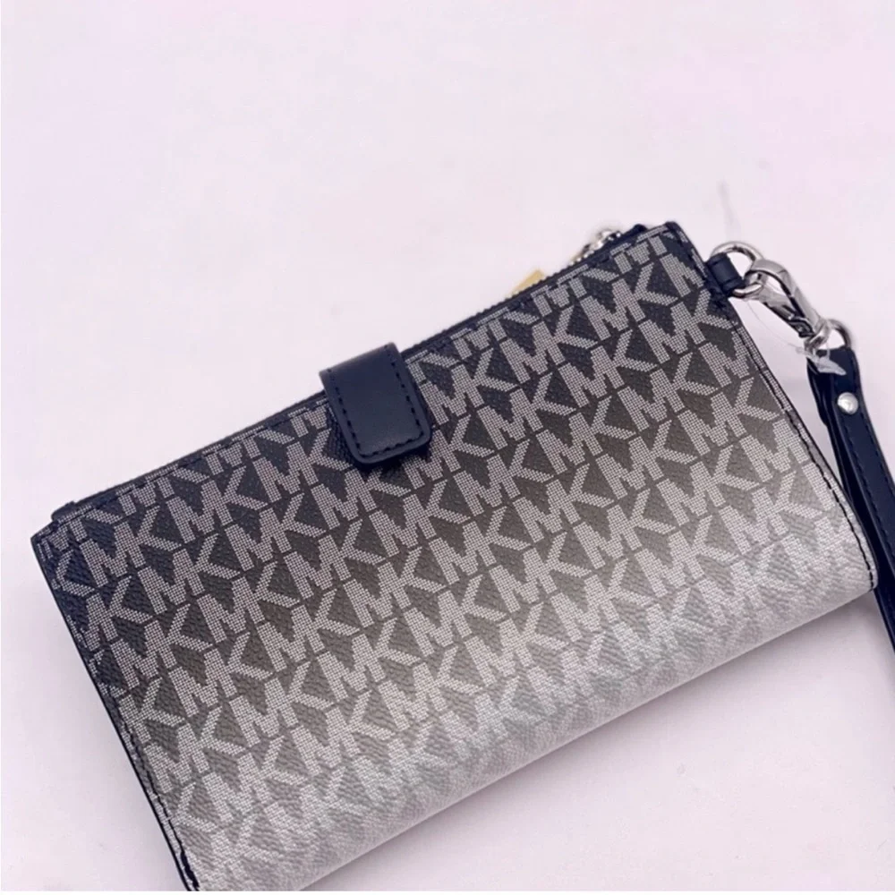 Michael Kors Jet Set Large Ombré Signature Logo Wristlet Wallet Phone BLACK NWT